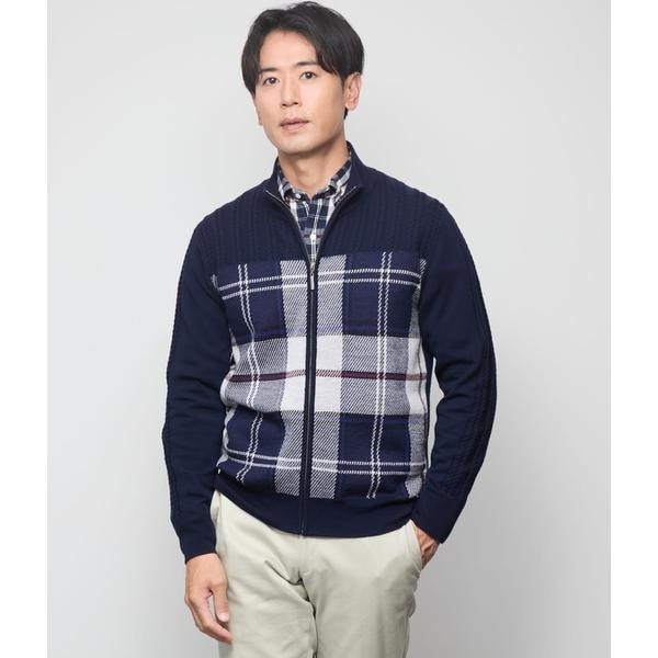 ニューヨーカー（NEWYORKER）/ニューヨーカータータン ケーブル柄スタンドフルジップ カーディガン