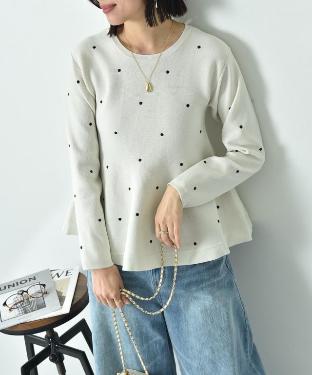 インタープラネット（INTERPLANET）/ハーフミラノドット刺繍ペプラムプルオーバーの通販は