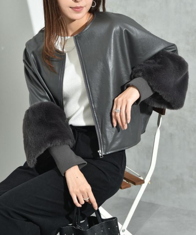 インタープラネット（INTERPLANET）/フェイクレザーファースリーブジャケット