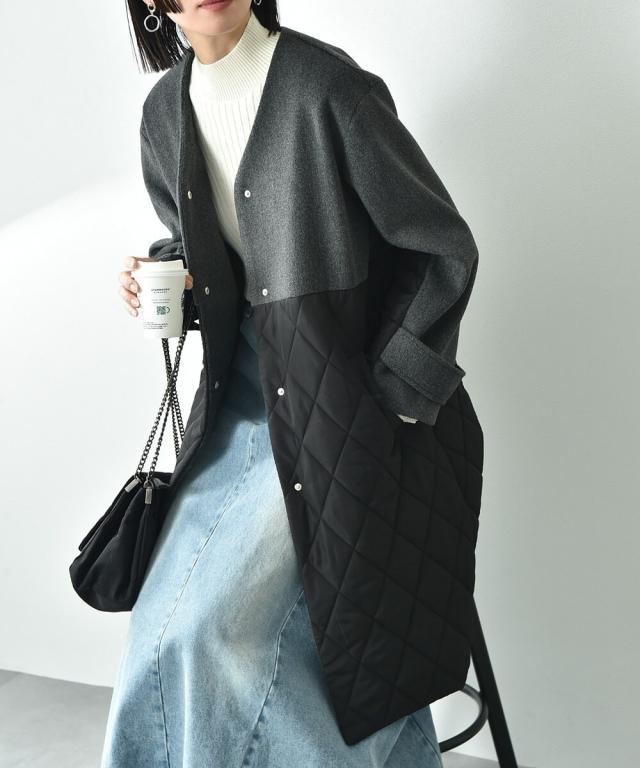 インタープラネット（INTERPLANET）/シャギー＊タフタキルトカラーレスコート