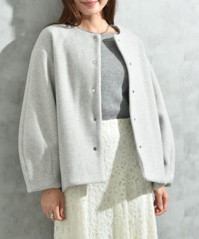 インタープラネット（INTERPLANET）/メランジブランケットノーカラーショートコート