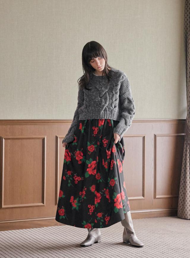コエル（COEL）/ローズプリントサス付きスカート_15