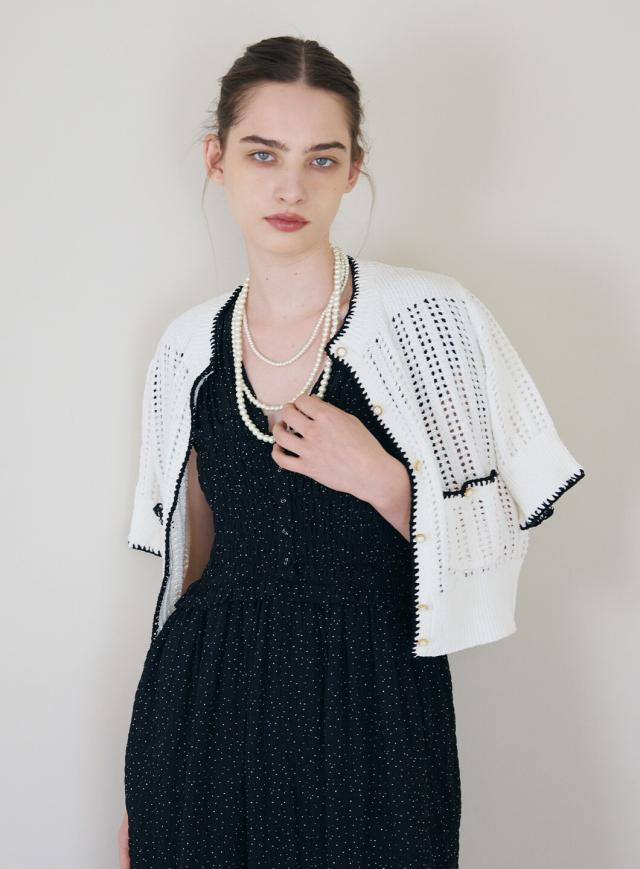 コエル（COEL）/バイカラー半袖ニットカーディガン