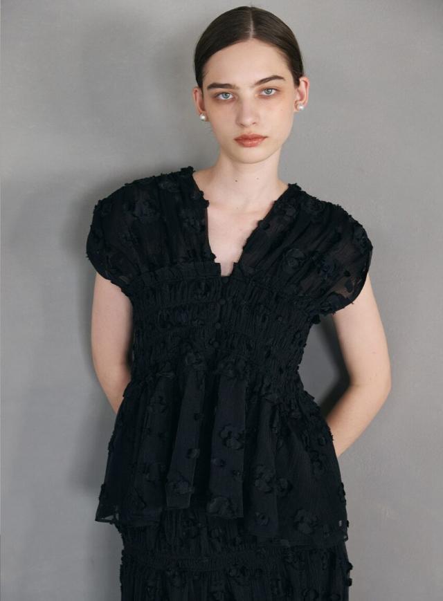 コエル（COEL）/カットジャガードシャーリングブラウス