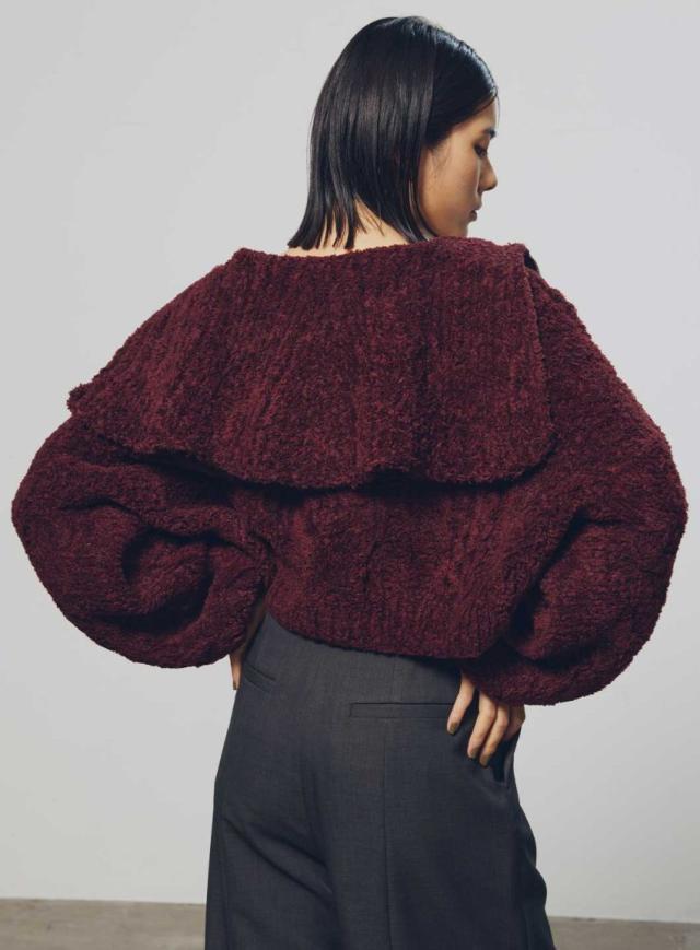 コエル（COEL）/ビッグカラー手編みジップカーディガン