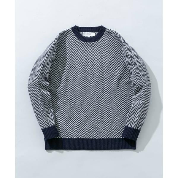 アーバンリサーチ ロッソ（URBAN RESEARCH ROSSO）/『XLサイズあり』ヘリンボーン柄クルーネックニット