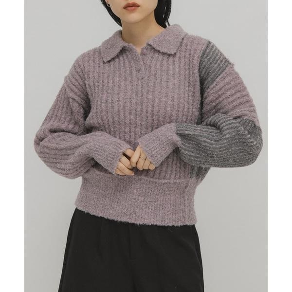 KBF（KBF）/バイカラーデザインスリーブニット