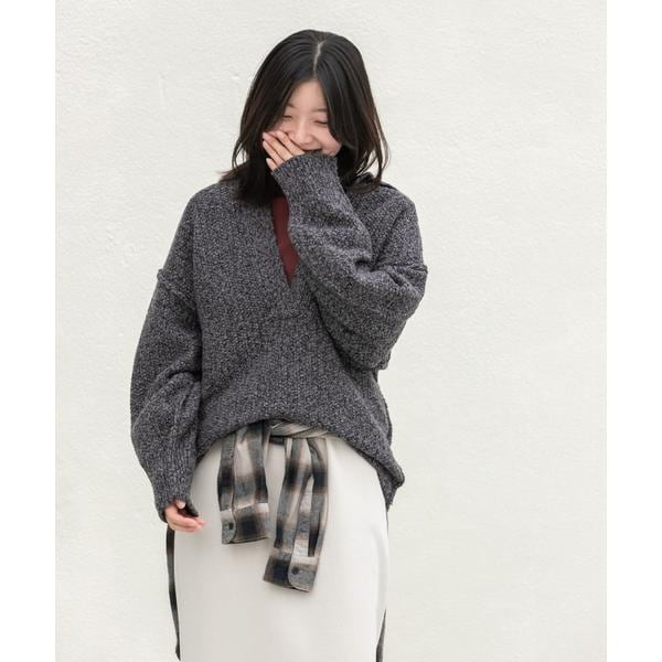 エカル（EKAL）/鹿子編みスキッパー衿ニット