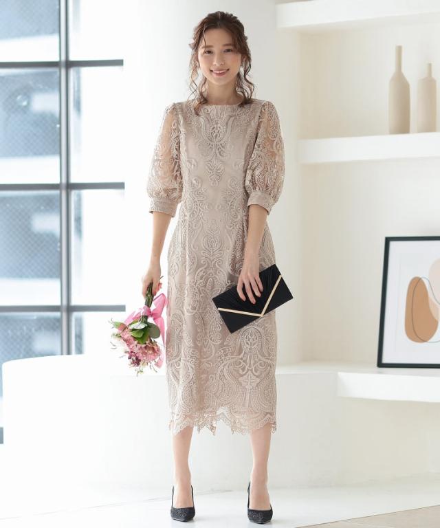 ハレモード（haremode）/結婚式・二次会・セレモニーシーン対応　総レースワンピース　パーティードレス　大きいサイズ