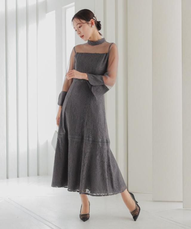 ハレモード（haremode）/結婚式・二次会・セレモニーシーン対応　ワンピース・パーティー　レース切替フレアスカートドレス ハレモード（haremode）/結婚式・二次会・セレモニーシーン対応