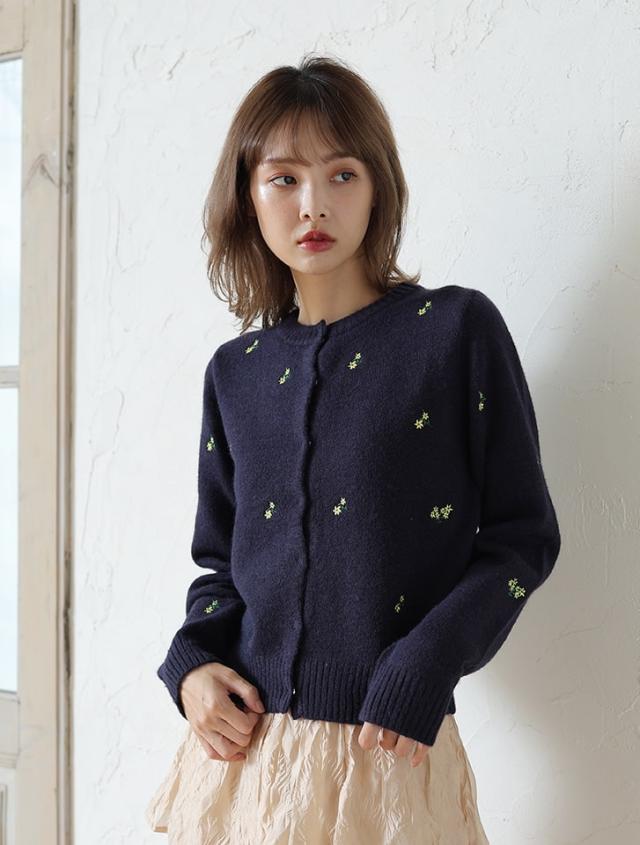 フィフス（fifth）/アルパカタッチフラワー刺繍カーディガン