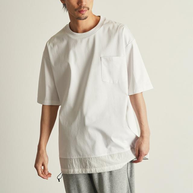 トランジション（TRANSITION）/【Custom Culture】異素材切り替えドローコード シルケットスムースTEE
