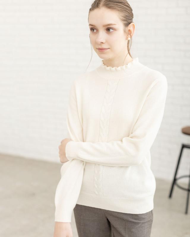 マリサグレース（Marisa Grace）/無染色カシミヤニット ハイネックフリルプルオーバー