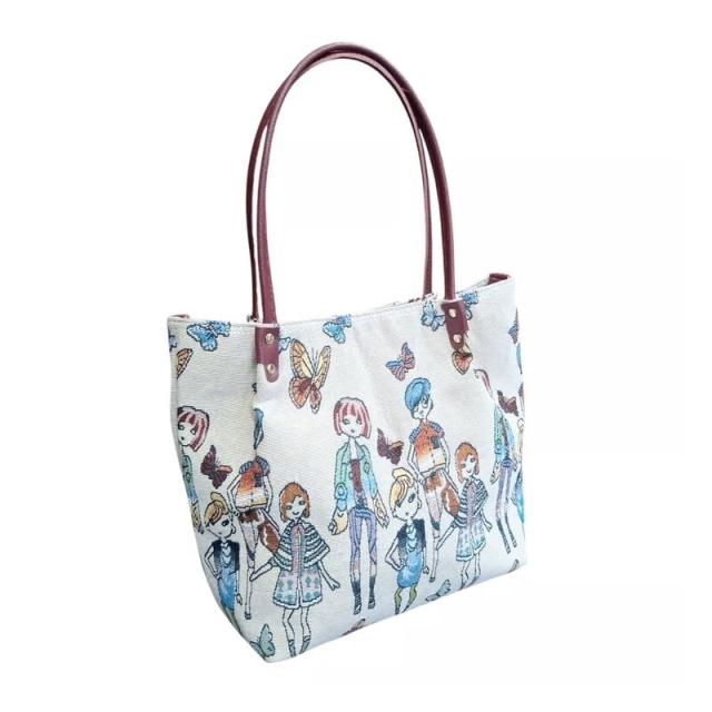 グリームサプライ（Gream Supply）/牛革付属ゴブラン風ガール柄バッグ