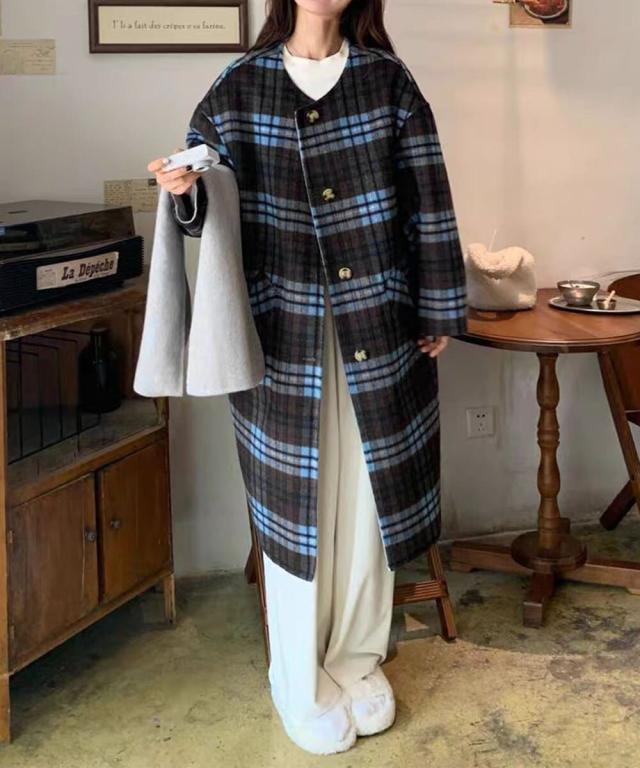 バニコ（Banico）/【BANICO】リバーシブルチェック ウールコート マフラー付き