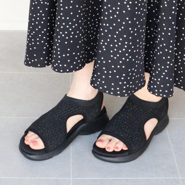 エイチエス（HS）/【厚底スポサン】キラキラ ニット 厚底サンダル