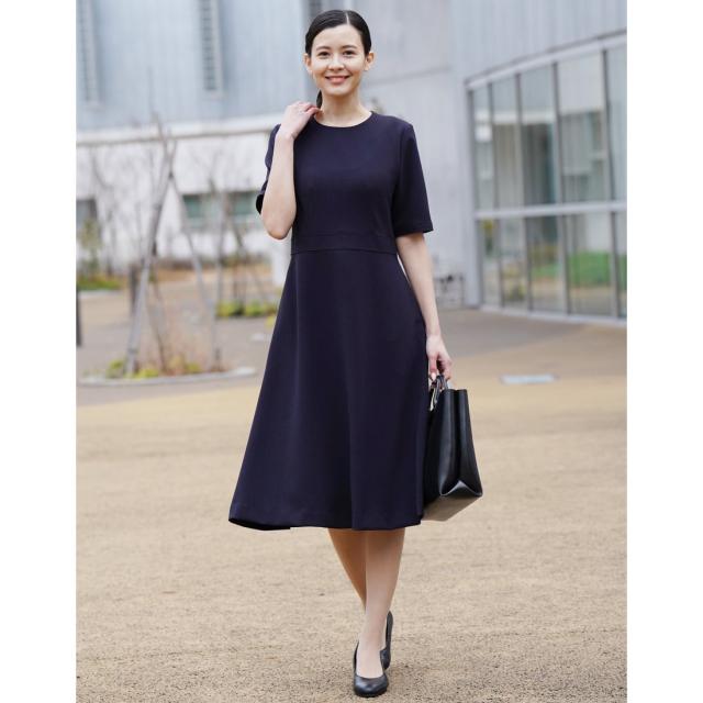 ヴィリーナ（VIRINA）/【ドラマ フェイクマミー着用】フォーマル・お受験/ウエストマークフレアワンピース（濃紺・日本製）_6