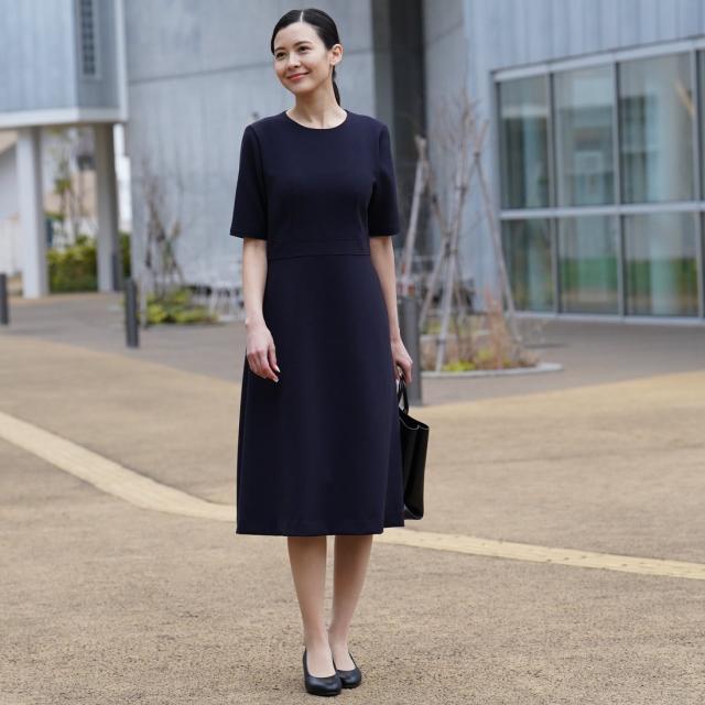 ヴィリーナ（VIRINA）/【ドラマ フェイクマミー着用】フォーマル・お受験/ウエストマークフレアワンピース（濃紺・日本製）_7