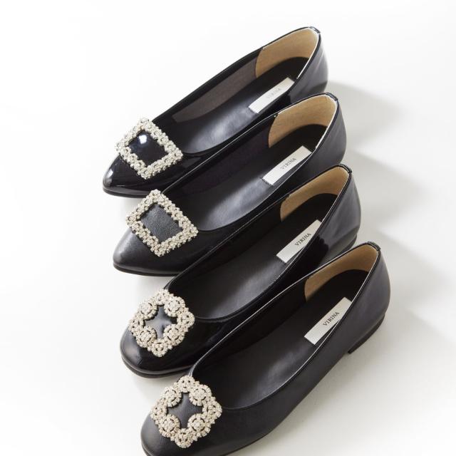 VIRINA ヴィリーナ 晴雨兼用ジェスビジューパンプス エナメル 黒 ヴィリーナ VIRINA 【 雨の日OK・巾着付き・旅行・持ち歩き