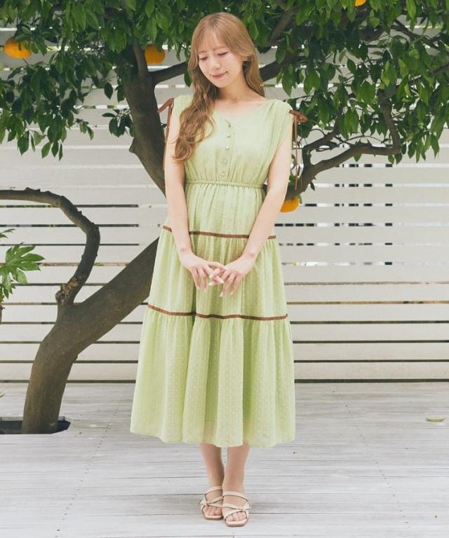 アリーム（Areeam）/ショルダーギャザー配色リボンワンピース