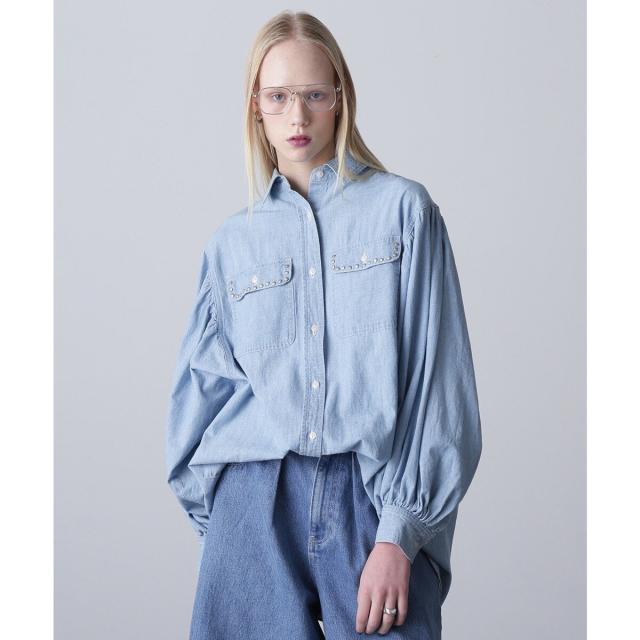 ローズバッド（ROSE BUD）/(GENE HEAVENS)VOLUME SLEEVE DENIM SHIRT WITH STUDS
