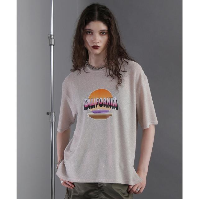 ROSE BUD ローズバッド　切替え　デザイン　Tシャツ ローズバッド（ROSE BUD）/(OKIRAKU×ROSEBUD)グリッタープリント