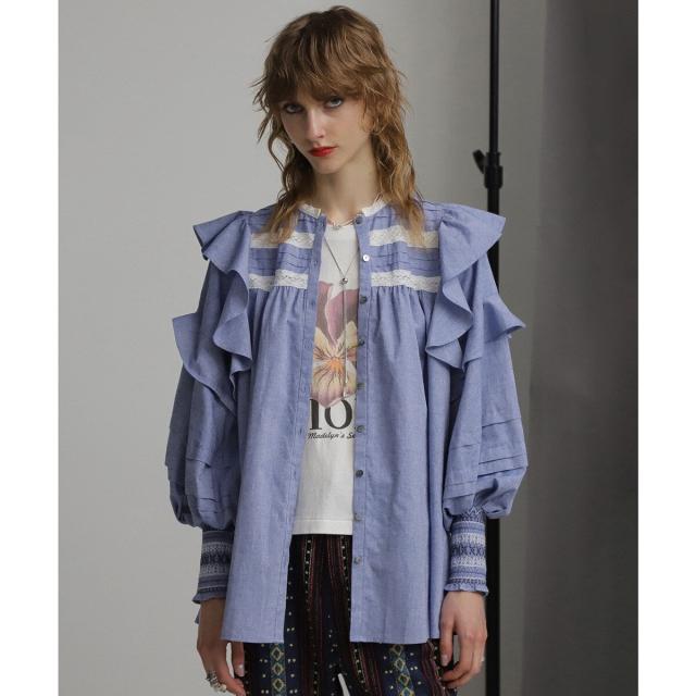 ローズバッド（ROSE BUD）/シャンブレーフリルシャツ