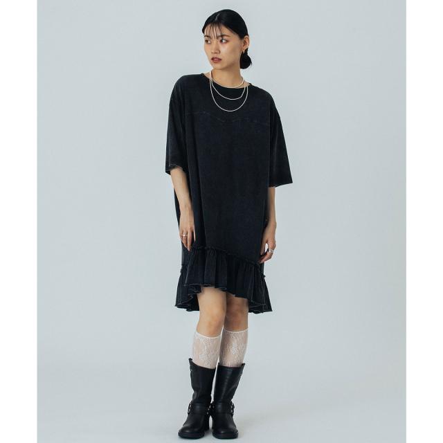 ROSE BUD／FRILL TEE DRESS／ブラック FRILL TEE DRESS | ローズバッド(ROSE BUD) | マルイウェブチャネル