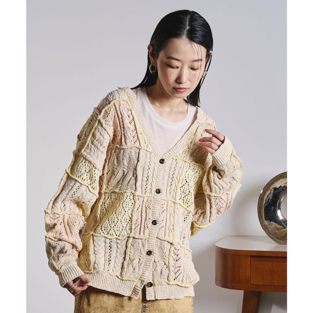 ローズバッド（ROSE BUD）/CREOLME/PATCHWORK KNIT CARDIGAN