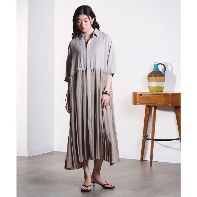 ローズバッド（ROSE BUD）/PLEATED SKIRT MIX FABRIC S/S SHIRT DRESS