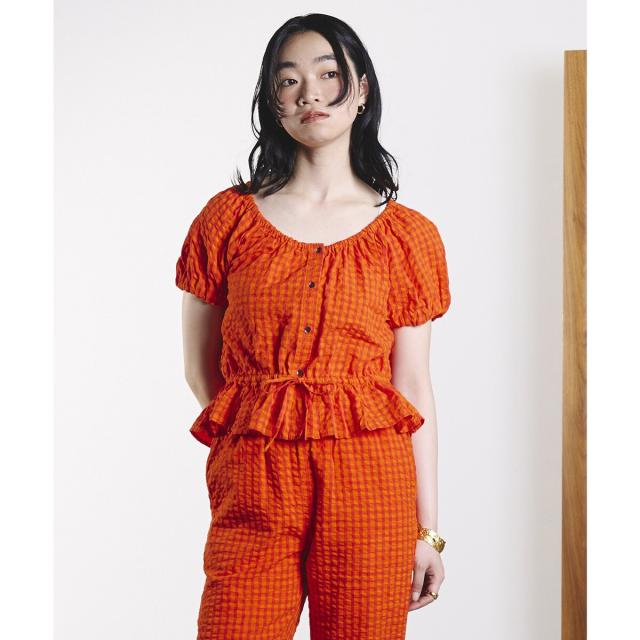ローズバッド（ROSE BUD）/GINGHAM PUFF SLEEVE TOP