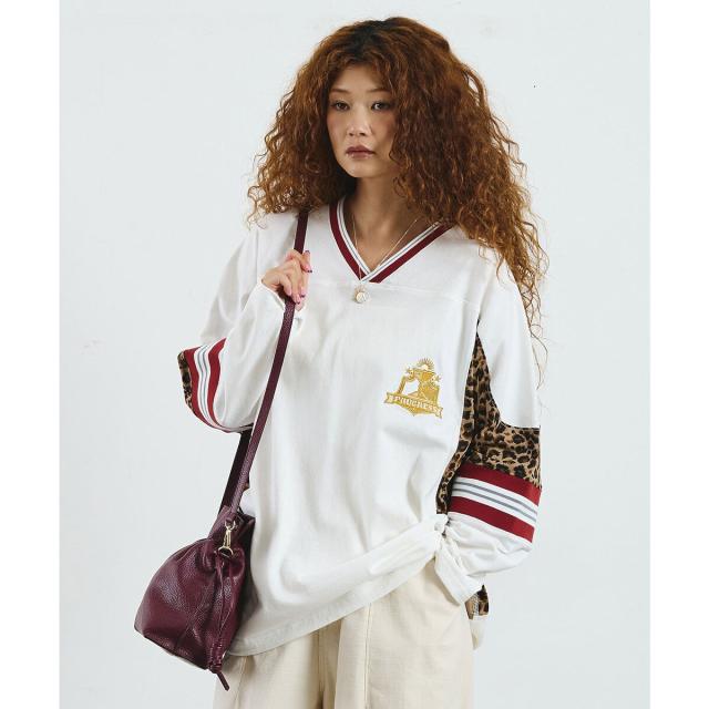 【NEW】ローズバッド（ROSE BUD）/LEOPARD PANEL FOOTBALL TOP