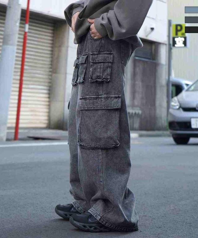 イルズ（ILLS）/ILL’S Y2Kグランジ ケミカル加工 マルチポケットデニムカーゴパンツ