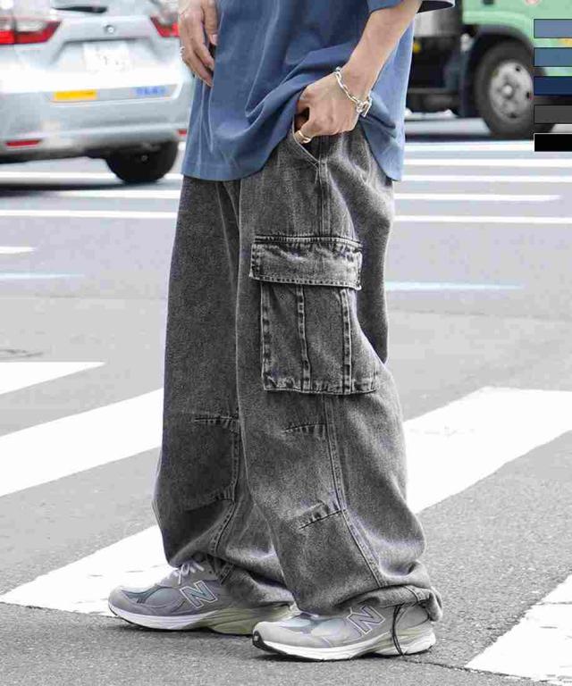 イルズ（ILLS）/ILL’S レトロライク ケミカルウォッシュ ワイドカーゴ デニムパンツ