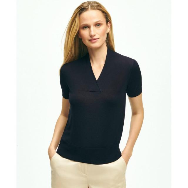 ブルックスブラザーズ（Brooks Brothers）/シルク/レーヨン ショールカラー ショートスリーブセーター