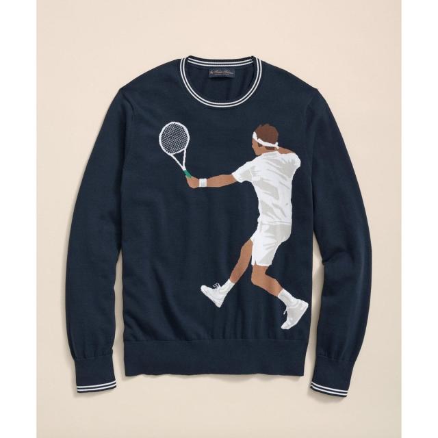 ブルックスブラザーズ（Brooks Brothers）/スーピマコットン テニスプレイヤーインターシャ クルーネックセーター