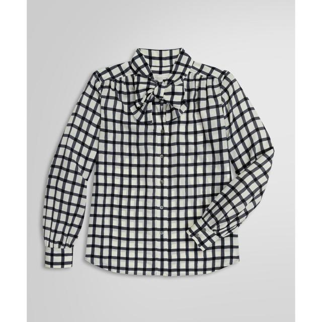 ブルックスブラザーズ（Brooks Brothers）/ポリエステル チェックプリント ソフトボウタイブラウス