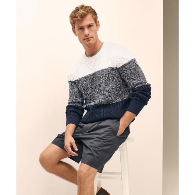 ブルックスブラザーズ（Brooks Brothers）/コットン ケーブル カラーブロック クルーネックセーター
