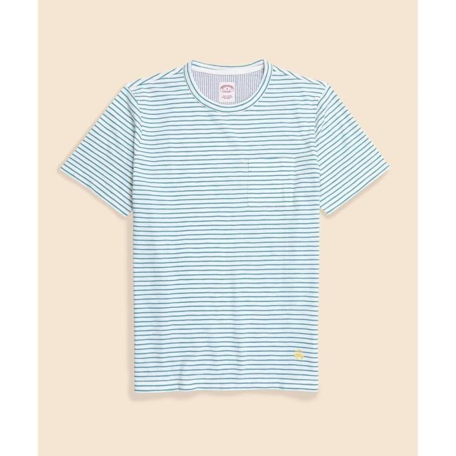 ブルックスブラザーズ（Brooks Brothers）/コットンジャージー　スラブ　GFロゴ　ストライプ　Tシャツ