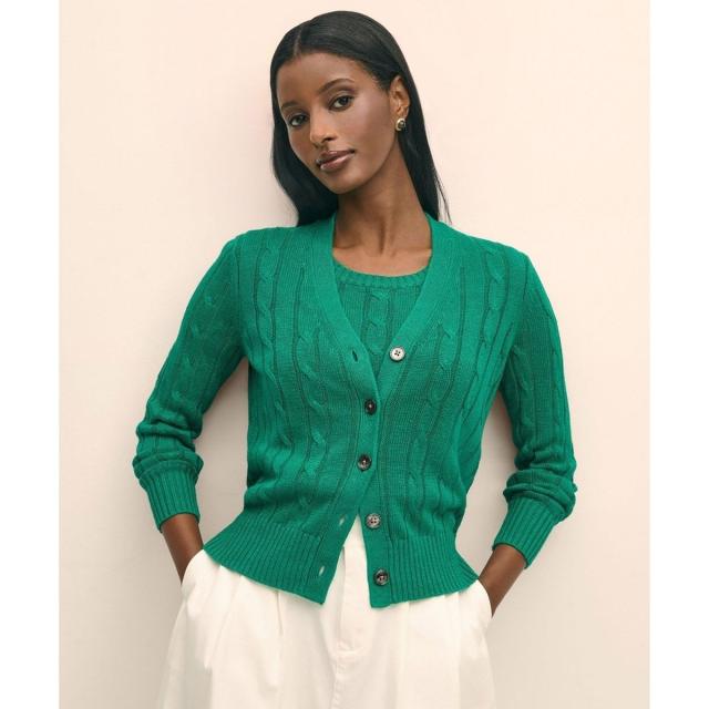 ブルックスブラザーズ（Brooks Brothers）/リネン　ケーブル　Vネックカーディガン