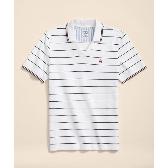 ブルックスブラザーズ（Brooks Brothers）/スーピマコットン　GFロゴ　サッカーストライプ　ジョニーカラーポロシャツ　Slim Fit