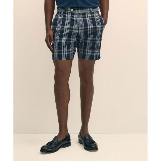 ブルックスブラザーズ（Brooks Brothers）/コットン　シアサッカー　マドラスチェック　プレーンフロント　7inショーツ