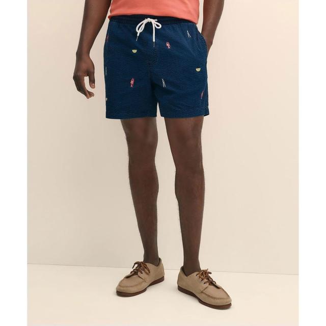 ブルックスブラザーズ（Brooks Brothers）/コットン　シアサッカー　ロブスターエンブロイダリー　6inフライデーショーツ