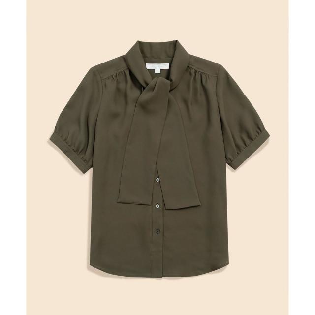 ブルックスブラザーズ（Brooks Brothers）/ポリエステルツイル　ショートスリーブ　ボウタイブラウス