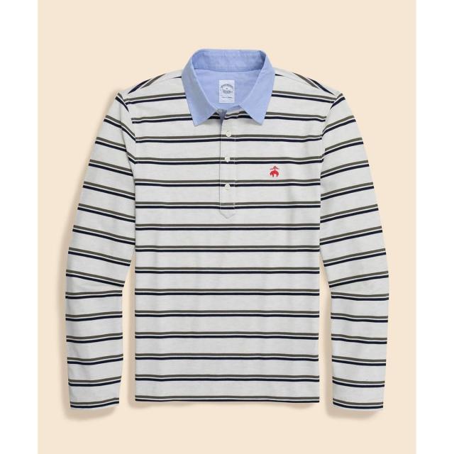 ブルックスブラザーズ（Brooks Brothers）/ストレッチコットン　GFロゴ　ダブルストライプ　ロングスリーブポロシャツ　Slim Fit