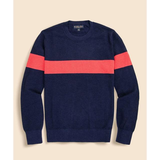 ブルックスブラザーズ（Brooks Brothers）/スーピマコットン　チェストストライプ　クルーネックセーター