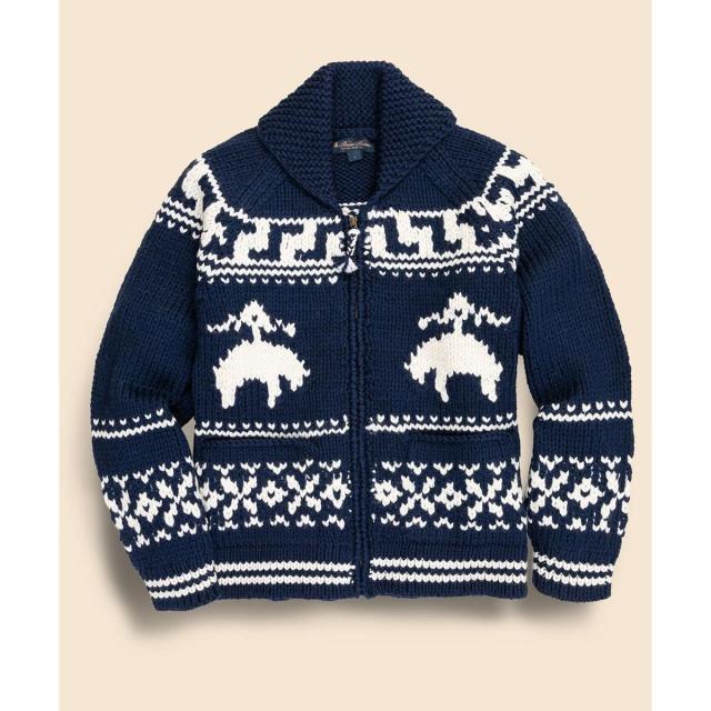 新品未使用　カウチンニット ブルックスブラザーズ（Brooks Brothers）/ウール GFロゴ フルジップ