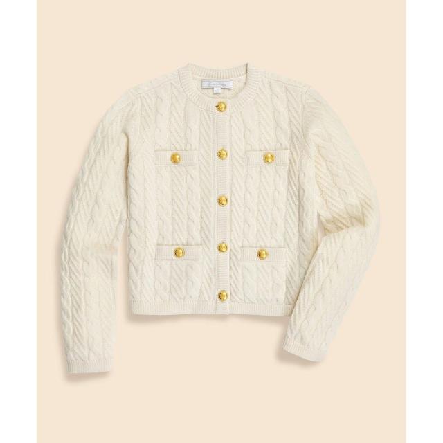 ブルックスブラザーズ（Brooks Brothers）/メリノウール／カシミヤ　ケーブル　ゴールドボタン　クルーネックカーディガン