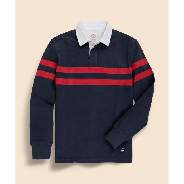 ブルックスブラザーズ（Brooks Brothers）/コットンジャージー　GFロゴ　チェストストライプ　ラグビーシャツ