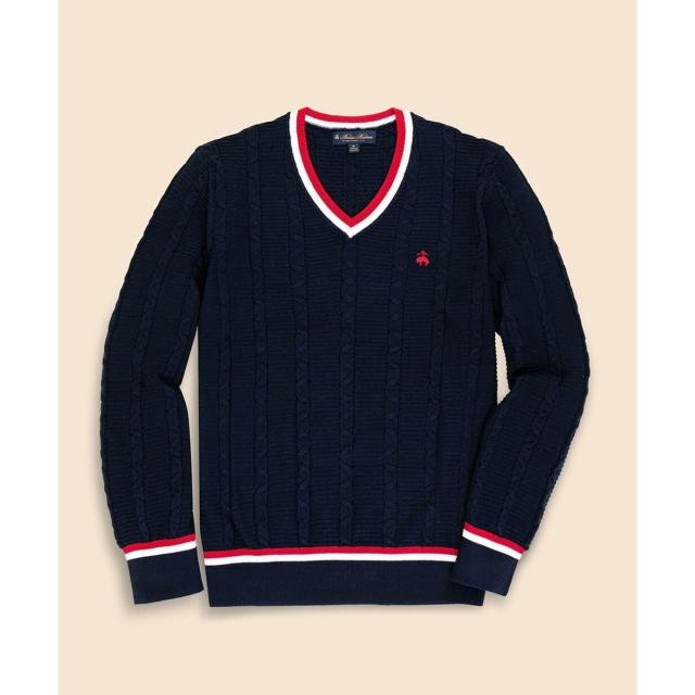 ブルックスブラザーズ（Brooks Brothers）/コットン　GFロゴ　ライトウエイト　Vネック　テニスセーター_1